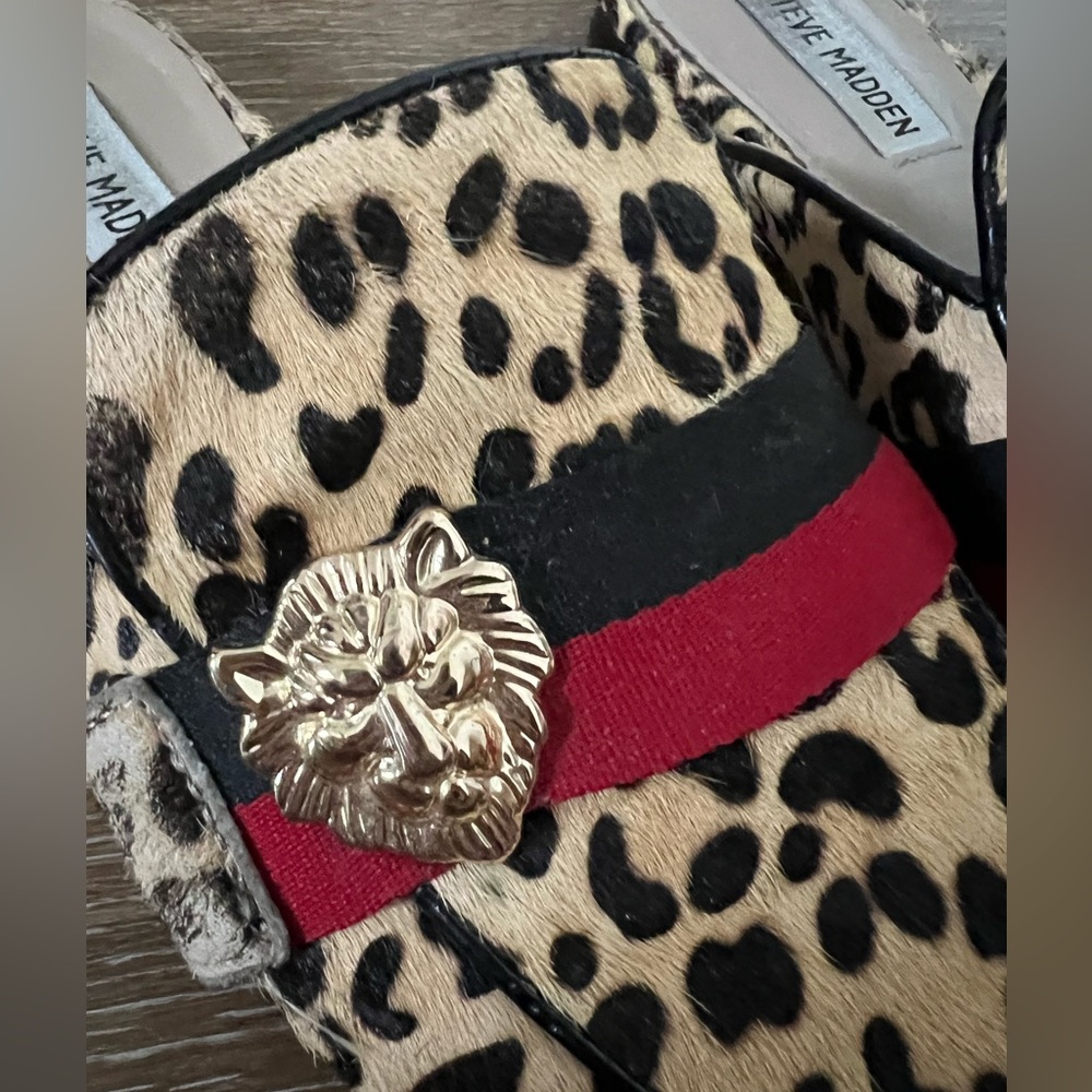 Steve Madden Leopard Print Mules with Red & Black Straps - Picture 4 of 5